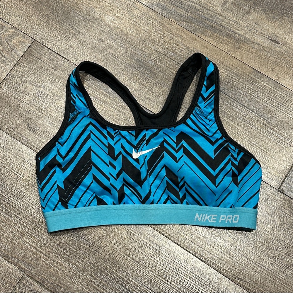 Nike Pro Dri-fit Women's Blue Patterned Sports Bra Medium